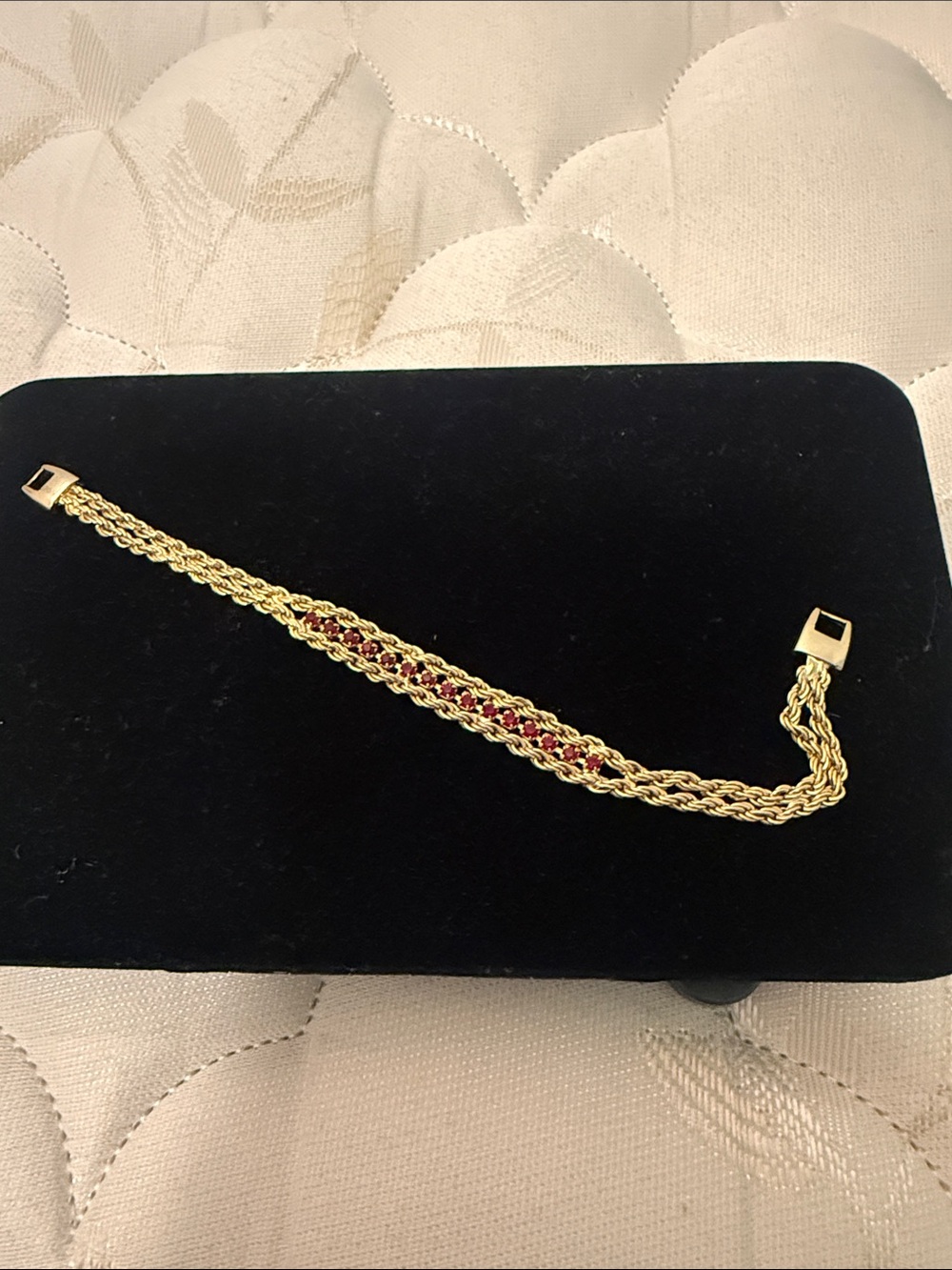 Gold-Tone Rope Bracelet with Red Accent Links - Women's Jewelry vintage plated